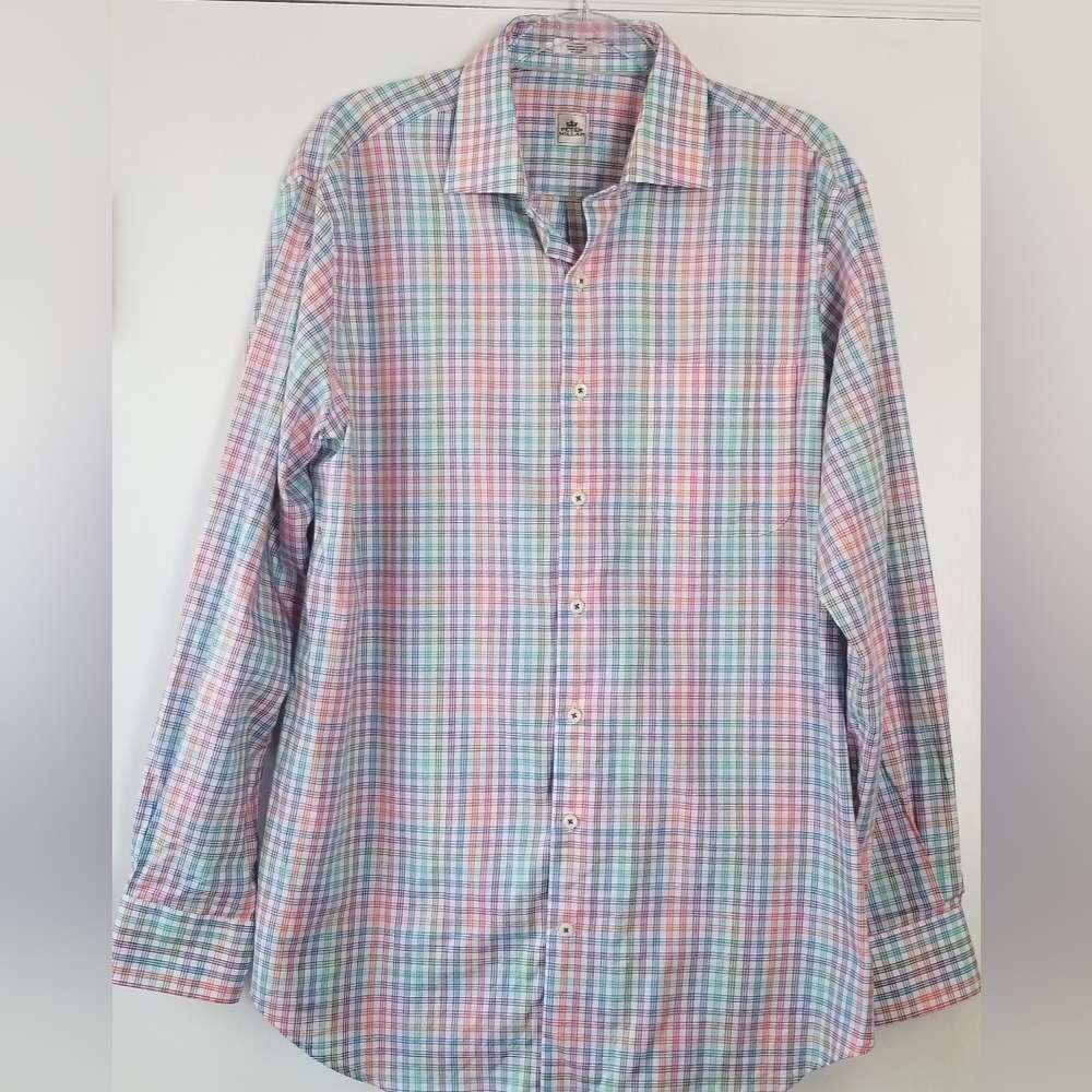 Peter Millar Multi Color Plaid Dress Shirt Large Cotton